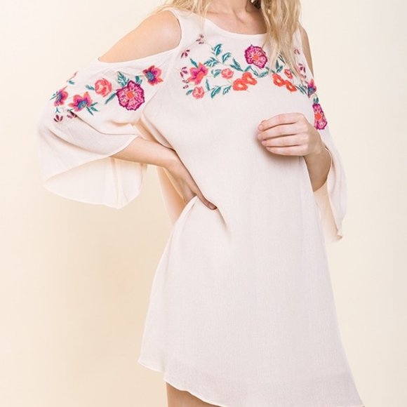 Swing Dress UMGEE , A-Line, Cold Shoulder, Embroidered - Picture 11 of 14